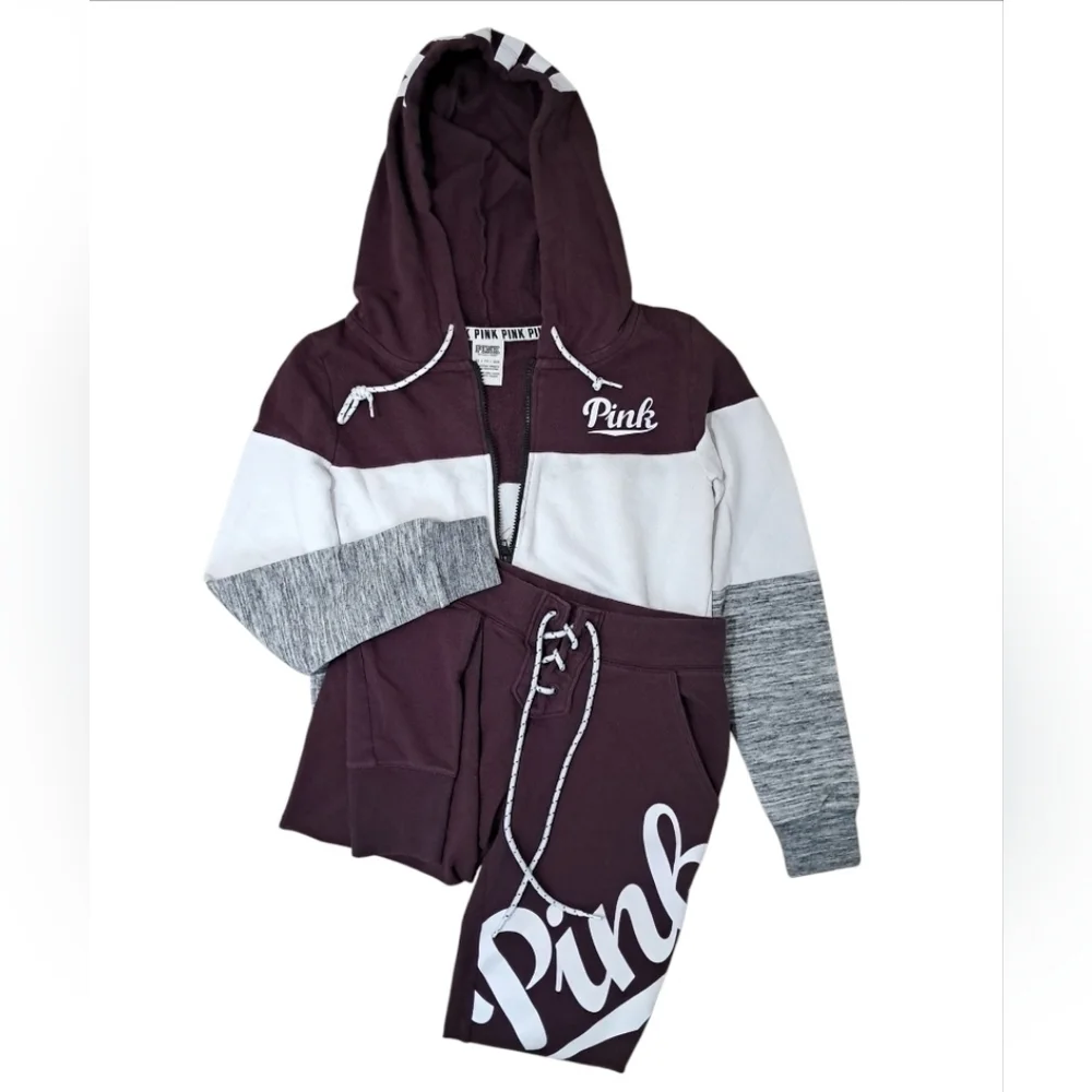 Victoria's Secret PINK Logo Colorblock Full Zip Hoodie and Joggers Set Size XS - Picture 16 of 16